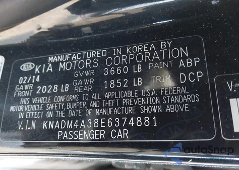 2014 Kia Rio Lx z USA, uszkodzony, nr VIN KNADM4A38E6374881